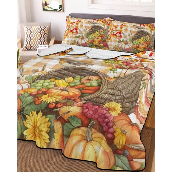 Orange Fall Pumpkins Twin Size Down Alternative Comforter, Lightweight Comforter Quilt Bedding Set with Pillow Shams Thanksgiving Autumn Botanical All Seasons Bed Comforter Duvet Insert 68"x86"