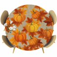 thumbnail image 1 of Orange Fall Round Tablecloth, Fitted Table Cover with Elastic for 36"-44" Round Tables, Pumpkins Thanksgiving Maple Leaf Rustic Table Cloth Outdoor Indoor Dinning Party Waterproof Tablecloths, 1 of 7