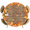 thumbnail image 1 of Orange Fall Round Tablecloth, Fitted Table Cover with Elastic for 36"-44" Round Tables, Retro Maple Leaf Pumpkins Thanksgiving Table Cloth Outdoor Indoor Dinning Party Waterproof Tablecloths, 1 of 7