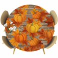 thumbnail image 1 of Orange Fall Round Tablecloth, Fitted Table Cover with Elastic for 45"-54" Round Tables, Pumpkins Thanksgiving Maple Leaf Table Cloth Outdoor Indoor Dinning Party Waterproof Tablecloths, 1 of 7