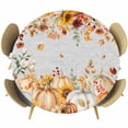 thumbnail image 1 of Orange Fall Round Tablecloth, Fitted Table Cover with Elastic for 45"-54" Round Tables, Thanksgiving Pumpkins Sunflower Grey Table Cloth Outdoor Indoor Dinning Party Waterproof Tablecloths, 1 of 7
