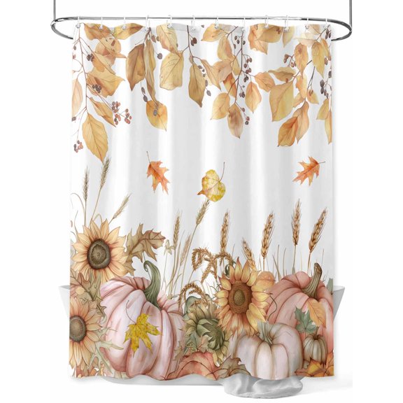 Orange Fall Small Stall Shower Curtain, Waterproof Shower Curtains for Bathroom, Thanksgiving Pumpkins Sunflowers Washable Fabric Cloth Bath Curtain for Bathtub Decoration with Hooks 36x72 Inches
