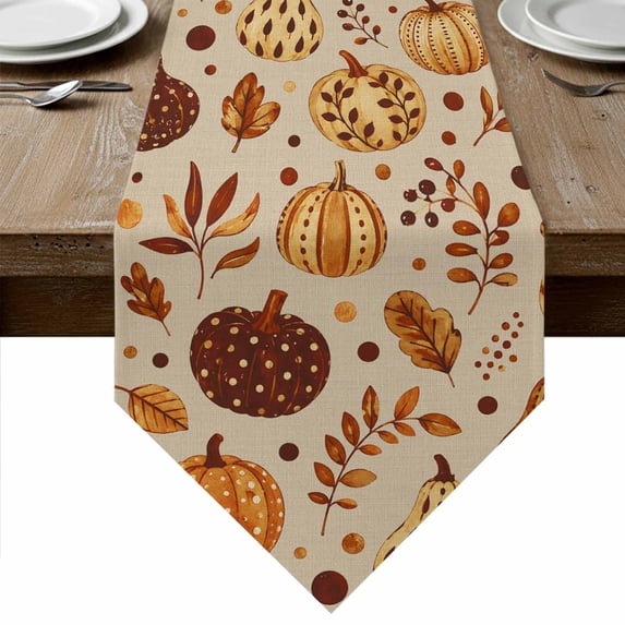 Orange Fall Table Runner Linen Burlap Table Runner 48 Inches Long Autumn Pumpkins Botanical Thanksgiving Dresser Scarves for Kitchen Island Coffee Dining Room Party Wedding Holiday Decoration 13"x48"