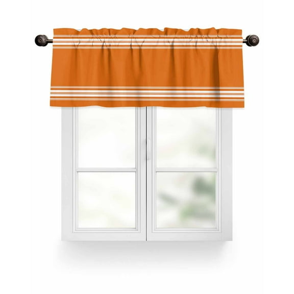 Orange Fall Thanksgiving Kitchen Valances for Windows Farmhouse White Striped Valance Curtains&nbsp; for Kitchen /Living Room/Bedroom/ Bathroom Decor, 54"x18 " ,Rod Pocket 1 Panel,