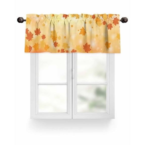 Orange Fall Thanksgiving Kitchen Valances for Windows Vintage Maple Leaf Valance Curtains&nbsp; for Kitchen /Living Room/Bedroom/ Bathroom Decor, 42"x12 " ,Rod Pocket 1 Panel,