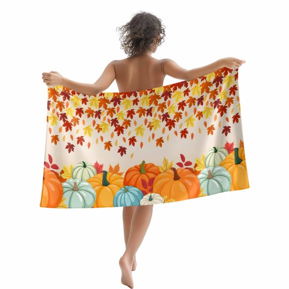 Orange Fall Thanksgiving Pumpkins Beach Towels Blanket Soft&Absorbent Quick Dry Microfiber Maple Leaves Farmhouse Pool Towels for Swimming ,Yoga, Sports, Gym, Camping,Large 35X70in,