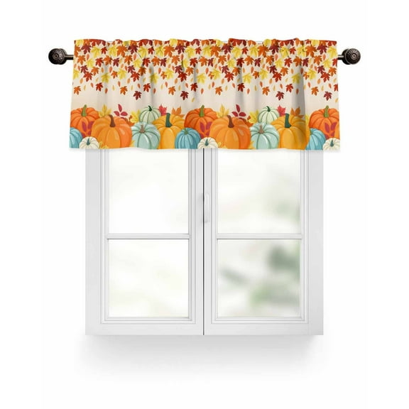 Orange Fall Thanksgiving Pumpkins Kitchen Valances for Windows Maple Leaves Farmhouse Valance Curtains&nbsp; for Kitchen /Living Room/Bedroom/ Bathroom Decor, 54"x18 " ,Rod Pocket 1 Panel,