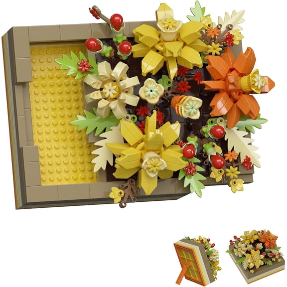 Orange Fantasy Mini Flower DIY Plant Building Blocks for Kids and Adults, Collection Decor Toy Picture Frame Botanical Collection Art Home Office Decor