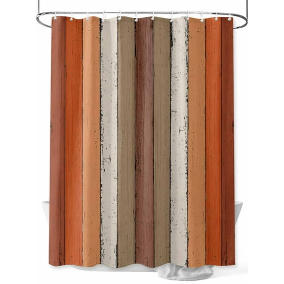 Orange Farmhouse Striped Shower Curtain, Vintage Wood Texture Mottled Bathroom Decor Curtains Set with Hooks, Waterproof Fabric Home Accessories， 66 X 72 Inch Long