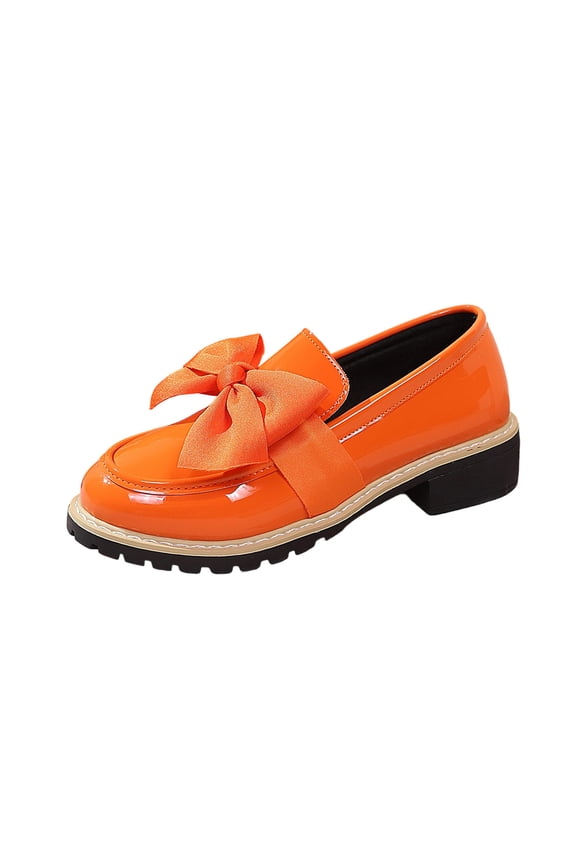 Orange Female Comfort Forward Seasonal Fleece Insulated Shoes With Rounded Toe Shiny Finish Bow Element Flat Heel For Various Settings