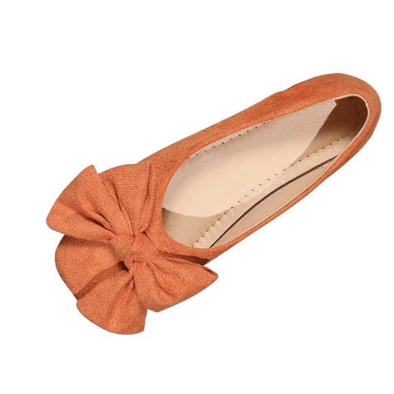 Orange Female Suede Loafers With Bow Accent And Flat Sole For Easy Everyday Outfits