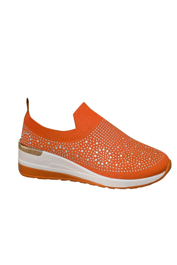Orange Females Casual Shoes With Rhinestone Detail And Thick Base For Daily Activities Great Design