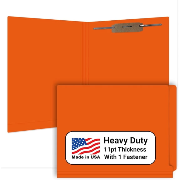 Orange File Folders, Made, , One 2" Bonded Fastener Top Right Position 1, Durable 11pt, Reinforced End Tab File Folders with Prong, Medical Chart/Patient Chart, 50/Box