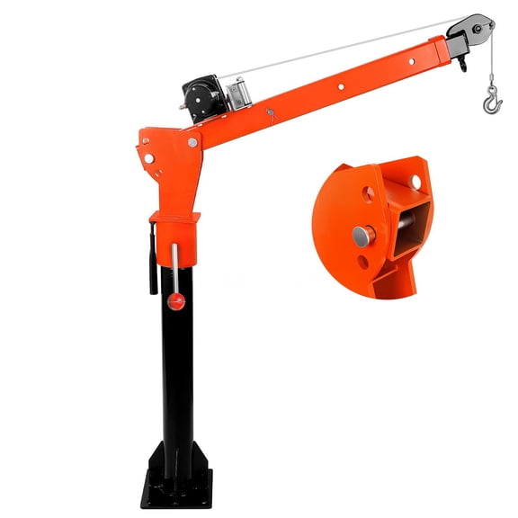 Orange Finish Truck-Mounted Single-Arm Crane, 1100lb Capacity Jib Cranes 12V 3100 lb Electric Winch Folding Alloy Steel Lift Electric Hoist Truck-Mounted Crane for Pickup Truck Cargo