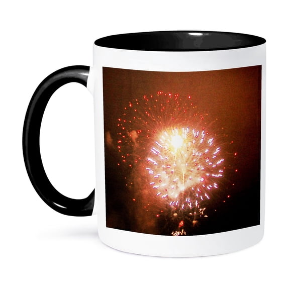 3dRose, Orange Fireworks 4th of July Celebration, 15oz Two-Tone Black Mug