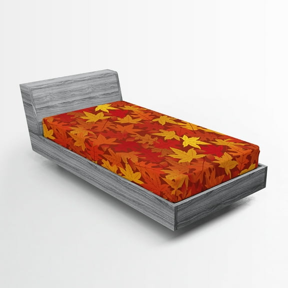 Orange Fitted Sheet, Colorful Autumn Fall Season Maple Leaves in Unusual Designs Nature Print, Decorative Soft Bedding All-round Elastic Pocket, Twin XL Size, Burnt Orange, by Ambesonne
