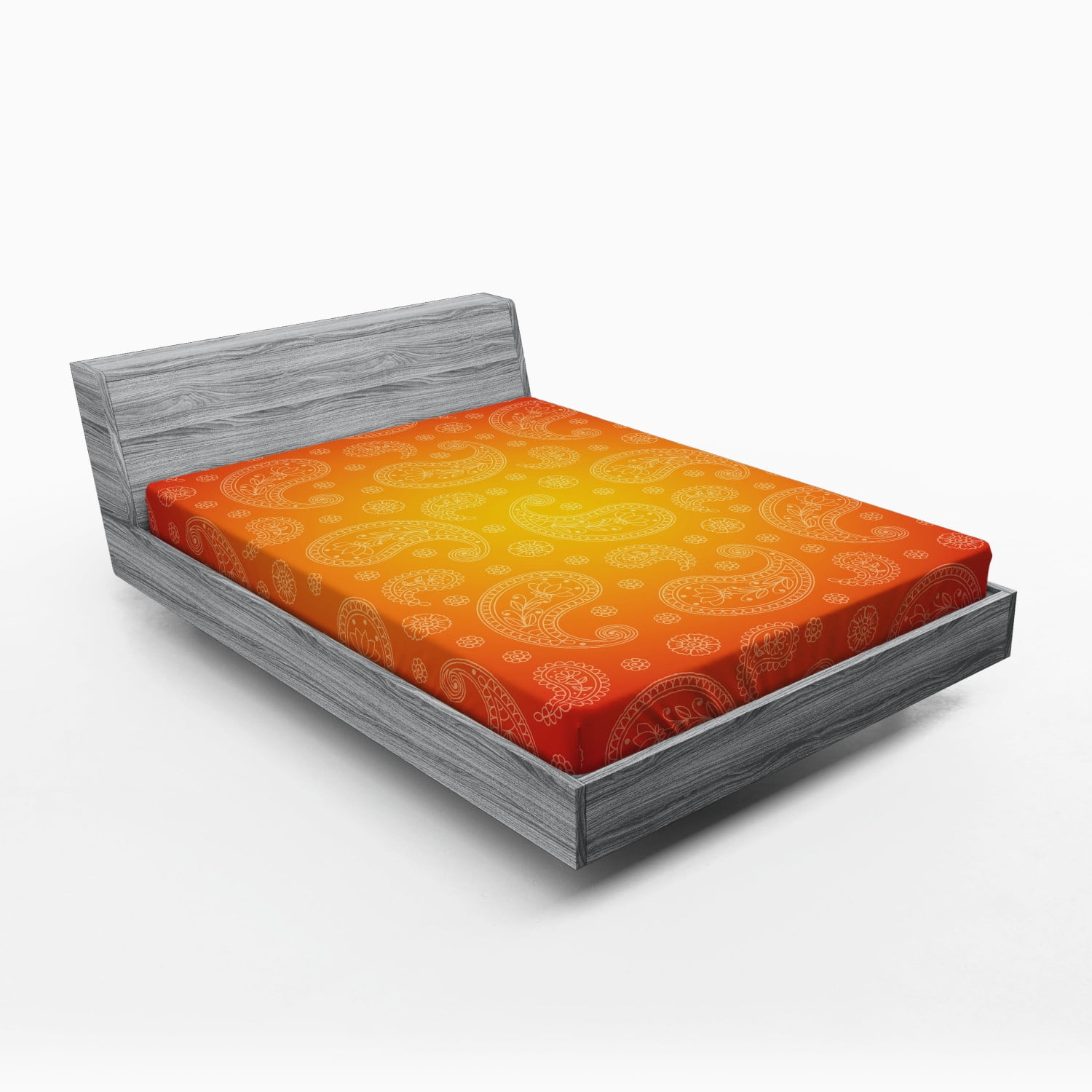 Full Size Orange Microfiber Floral Fitted Sheet