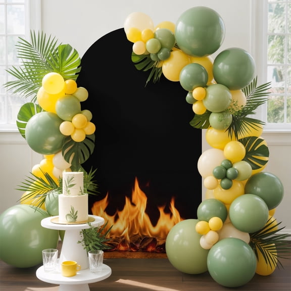 Orange Flames Arch Backdrop Cover, 6FT, Neon Style Black Background Spandex Arch Covers Double-Sided Backdrop for Wedding Birthday Party Photo Background Decoration