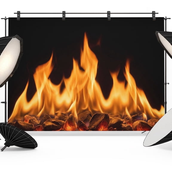 Orange Flames Backdrops for Photography, Neon Style Black Background Fabric Photo Background Sturdy Studio Props for Photo Studio, Video Recording, Booth & Photoshoot 7x5ft