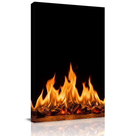 Orange Flames Canvas Wall Art for Living Room, Neon Style Black Background Wall Decor Framed Artwork Pictures Ready to Hang for Bedroom Office Home Decor