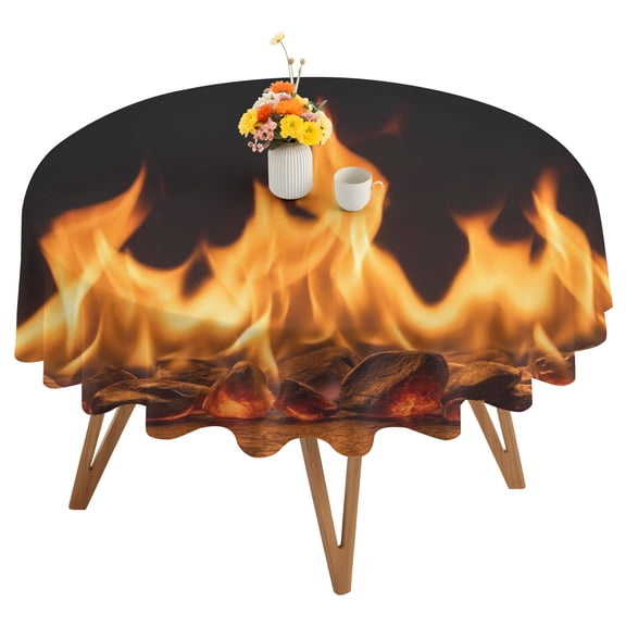 Orange Flames Round Tablecloth 60 inches Neon Style Black Background Waterproof Oil-Proof Table Cloth Round Table Cover for Holiday Party Picnic Dinner Decor Indoor and Outdoor Use