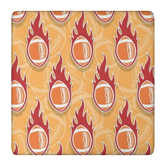 Orange Flaming Footballs Pattern Square Fitted Tablecloth with Elastic Edge,Square Table Cover,Washable Elastic Table Cover for Home Kitchen Party Decor 36"x36"