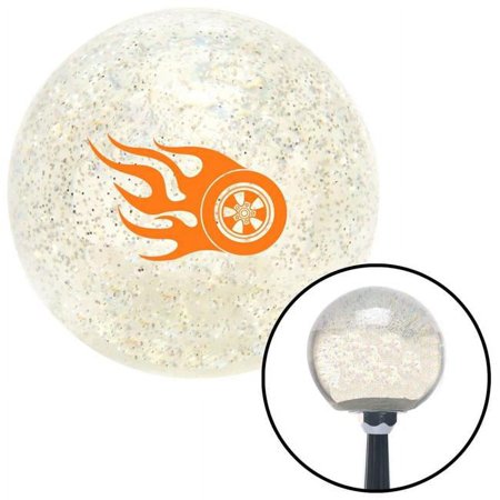 Orange Flaming Wheel Clear Metal Flake Shift Knob with M16 x 1.5 Insert Shifter