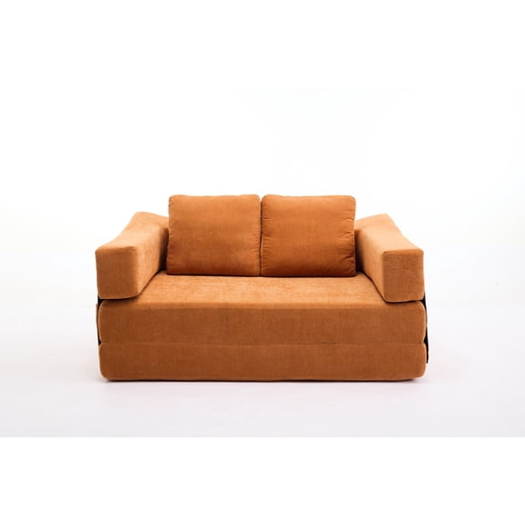 Orange Floor Sofa | Fold - Out Mattress for Guest Quarters | Easy to Move and Combine