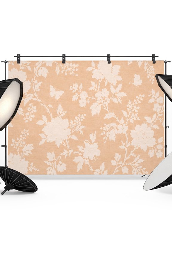Orange Floral Backdrops for Photography, Country Vintage Pastoral Botanical Flowers Leaf Butterfly Fabric Photo Background Sturdy Studio Props for Photo Studio, Video Recording Photoshoot 7x5ft