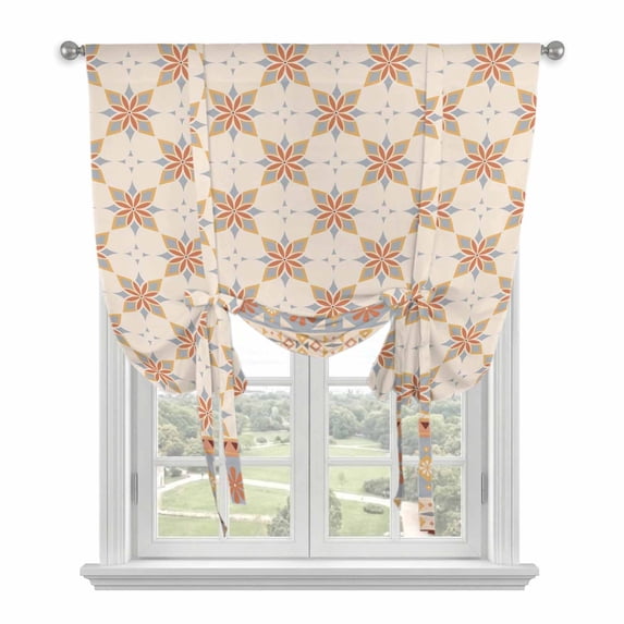 Orange Floral Balloon Curtains 63 Inch Length for Living Room/Bedroom, Country Boho Ethnic Art Flowers Motifs Rod Pocket Privacy Door Curtains Decorative Tie Up Shade for Window 52"x63"