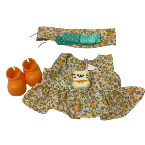 Orange Floral Dress with Matching Shoes for 17.5cm Collectable Dolls Handmade