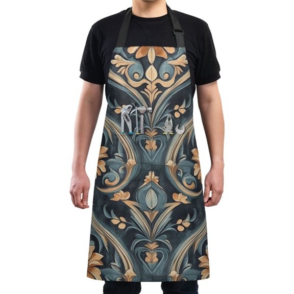 Orange Floral Geometric Design Chef Kitchen Apron with Pockets for Women Waterproof Aprons for Cooking Baking