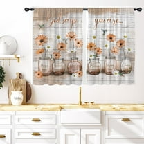 Orange Floral Kitchen Window Curtains 27.5 x 39 Inch Small Short Mini Cafe Rod Pocket Farmhouse Rustic Country Daisy Living Bedroom Room Home Treatment Set of 2 Curtain Panels Drapes Tiers