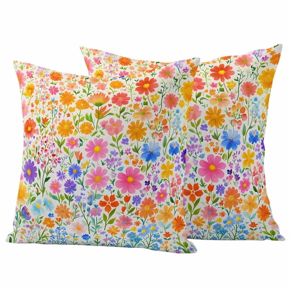 Orange Floral Leaf Pillow Covers 2 Pack Cute Watercolor Flower Pillowcase Waterproof Outdoor Throw Pillow Cover for Patio Garden Square Cushion 20”x20”