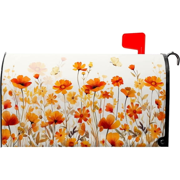 Orange Floral Mailbox Cover Fall Mailbox Covers Magnetic Standard Size 21x18 inch Autumn Beautiful Flower Post Letter Box Cover Mail Box Decorations for Outside Garden