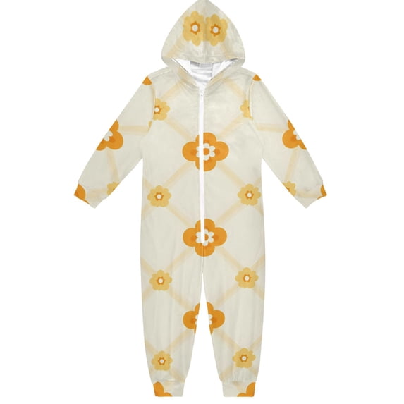 Orange Floral Pattern One Piece Pajamas Soft Jumpsuit Cozy Sleep and Play Romper Zipper and Pockets 4T