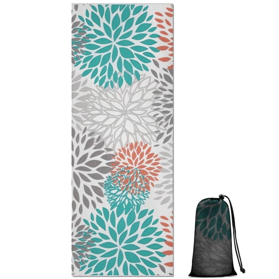 Orange Floral and Petal Pattern Hot Yoga Mat Towel Non Slip for Hot Yoga - Quick-Drying Yoga Mat Cover with 4 Corner Pockets with Travel Bag - Hot Yoga Towel Non Slip 74"x26"