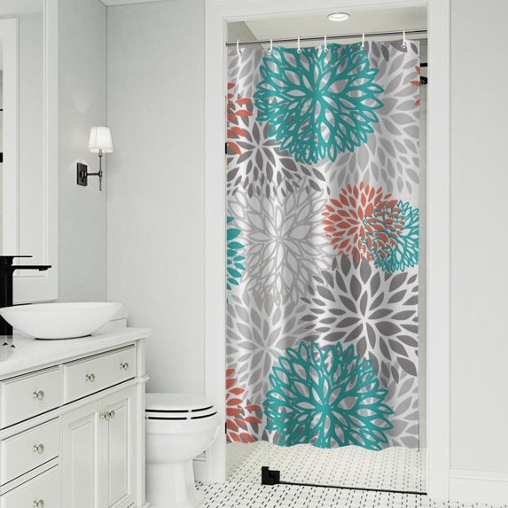 Orange Floral and Petal Pattern Shower Curtain 36"x72" ,Bathroom Decorative Shower Curtains Set with 12 Hooks,Modern Waterproof Washable Shower Curtain