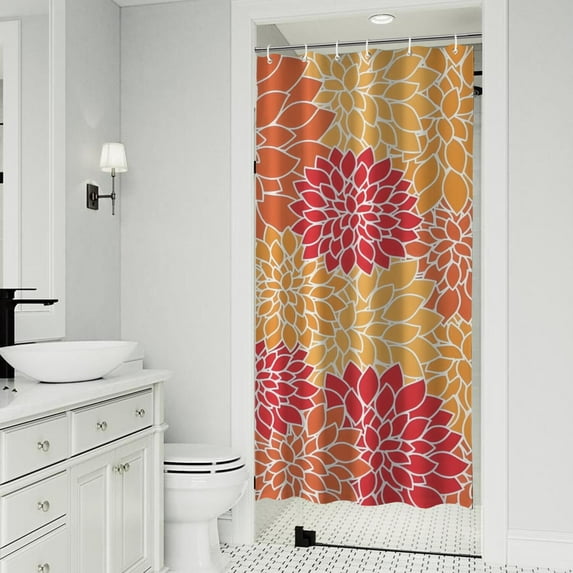 Orange Floral and Petal Pattern Shower Curtain 36"x72" ,Bathroom Decorative Shower Curtains Set with 12 Hooks,Modern Waterproof Washable Shower Curtain