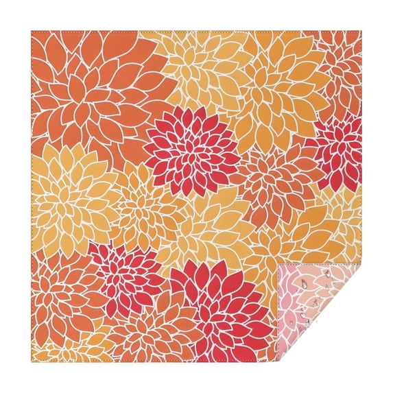 Orange Floral and Petal Pattern Square Tablecloth,Waterproof Square Table Cover,Wipeable Spillproof Washable Table Cover for Home Kitchen Party Decor 42"X42"(107x107cm)