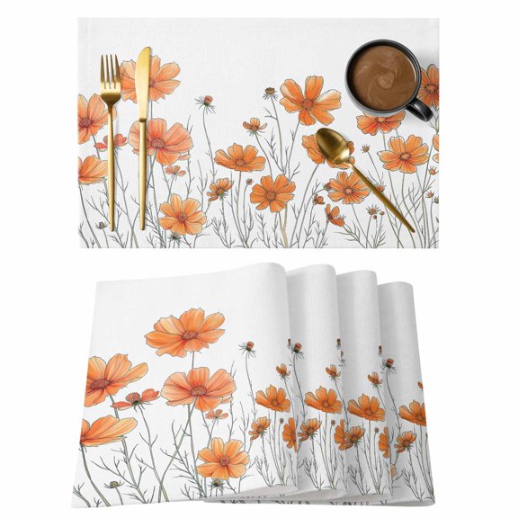 Orange Floral Placemats Set of 1, Minimalism Watercolor Chrysanthemum Non-Slip Place Mats Washable Table Mats for Kitchen Dining Table Decorations Indoor/Outdoor