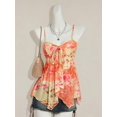 thumbnail image 1 of Orange Floral Print Camisole Tank Top With Tie Front And Spaghetti Straps, 1 of 8