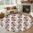 thumbnail image 1 of Orange Floral Round Area Rug 8Ft Washable Large Circle Rugs for Living Room Dorm, Abstract Watercolor Flower Leaf Plant Non-Slip Carpet Floor Mats Indoor Outdoor Carpet Runner Aesthetic Home Decor, 1 of 8