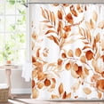 thumbnail image 1 of Orange Floral Shower Curtain, Modern Plants Botanical Fabric Cloth Shower Curtains for Rustic Vintage Bathroom Decor, Fall Watercolor Eucalyptus Leaf, 72x72, 1 of 6
