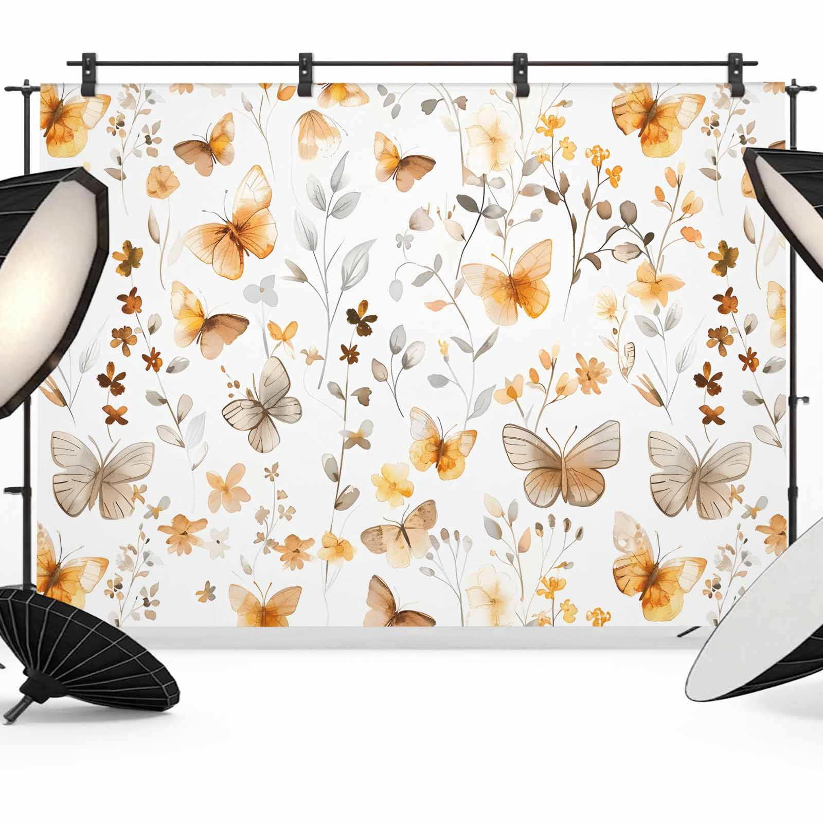 Botanical Backdrop Orange Floral Spring Backdrop for Photoshoot,Photography Photo Studio ...