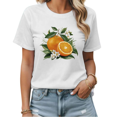 thumbnail image 1 of Orange & Floral Still Life Graphic Tees Womans T shirt Black/White S-5XL Shirts Casual Daily Tops, 1 of 4