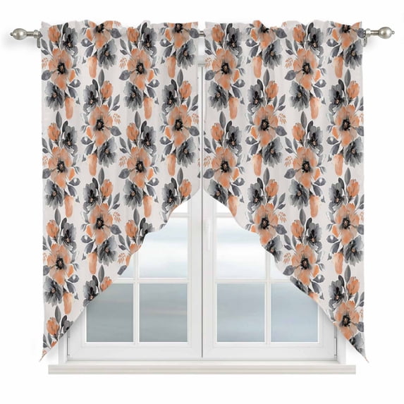 Orange Floral Swag Valances for Windows, Kitchen Window Curtains Over Sink, Abstract Watercolor Flower Leaf Plant Window Treatment Curtains for Living Room/Bedroom Curtains 2 Panel Sets 36"x45"