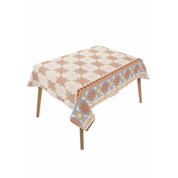 Orange Floral Table Cloth, Waterproof Tablecloth for Rectangle Tables, Country Boho Ethnic Art Flowers Motifs Reusable Washable Fabric Table Cover for Restaurant Kitchen Dining Tables 60"x84"
