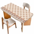 thumbnail image 1 of Orange Floral Table Cloths for 5 Foot Rectangle Tables, Country Boho Ethnic Art Flowers Motifs Patio Waterproof Elastic Fitted Tablecloths, Washable Rectangular Table Cover for Camping, 1 of 8