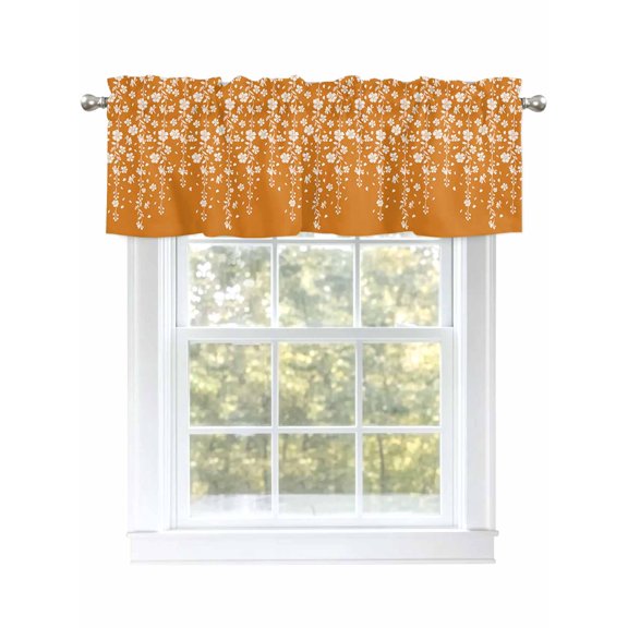 Orange Floral Valances for Windows, Rod Pocket Kitchen Valance Curtains - Soft & Washable Small Window Treatment for Living Room, Bathroom, Ombre Branch Spring Flowers 54x18inch, 1 Panel